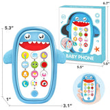 Baby Shark Cell Phone Toy Removable Teether Case, Light, Music Adjustable Volume Kid Play Learn Fake Phone Infant Toddler, Preschool Holiday Birthday Present Gift for Girl Boy 12 Months (Blue)