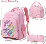 Girls School Backpack 3Pcs Set Girls Backpack with Lunch Box Lightweight Kids Bookbag Water Resistant Casual Daypack