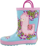 Rain Boots for Kids,Printed All Weather Boots,100% Rubber Boots with Handles,Toddler Size 7 to Kids Size 3