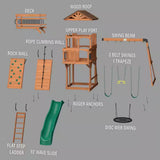 Sterling Point Outdoor Playground Set W/ Elevated Clubhouse, Balcony, Web Swing, Swing Set, and Green Wave Slide