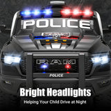 RAM 1500 Ride on Truck Cars, 12V Powered Ride on Toys with Remote Control, 4 Wheel Suspension Electric Cars for 3-5 Yrs Boy Girl W/Key Switch, Safety Belt, Music, Bluetooth, LED, Black Police Truck