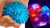 Light up Rubber Spike Balls (Pack of 4 with Flashing Lights) | Great Fidget Toy for Kids | Bulk Bouncing Sensory Balls | plus 1 Bouncy Ball. #695-4P