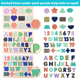 Wooden Puzzles for Toddlers,  Wooden Alphabet Number Shape Puzzle Toddler Education Learning Toys for Kids Ages 3 4 5 Years Old (Set of 3)