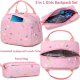 Girls School Backpack 3Pcs Set Girls Backpack with Lunch Box Lightweight Kids Bookbag Water Resistant Casual Daypack