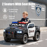 RAM 1500 Ride on Truck Cars, 12V Powered Ride on Toys with Remote Control, 4 Wheel Suspension Electric Cars for 3-5 Yrs Boy Girl W/Key Switch, Safety Belt, Music, Bluetooth, LED, Black Police Truck