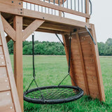 Sterling Point Outdoor Playground Set W/ Elevated Clubhouse, Balcony, Web Swing, Swing Set, and Green Wave Slide