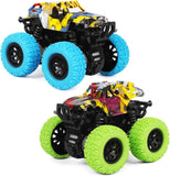 Monster Truck Toys for Ages 2-4, Friction Cars for Toddlers 1-3 Push and Go 360° Rotating Stunt Car for 2+ Year Old Boys Girls Gifts (2 Pack - Blue and Green)