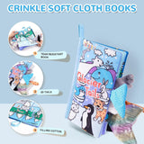 Baby Cloth Books Soft Baby Book 0-6 Months Crinkle Books with Glacier Tails Touch and Feel Sensory Toys for Infant Tummy Time for 3 Months+