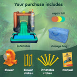 Jurassic World Dinosaur Bounce House with Slide, Ball Pit & Pool – Indoor/Outdoor Inflatable Castle with GFCI Air Blower for Kids Ages 3–8