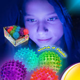 Light up Rubber Spike Balls (Pack of 4 with Flashing Lights) | Great Fidget Toy for Kids | Bulk Bouncing Sensory Balls | plus 1 Bouncy Ball. #695-4P