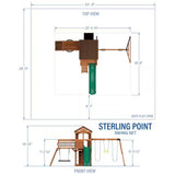 Sterling Point Outdoor Playground Set W/ Elevated Clubhouse, Balcony, Web Swing, Swing Set, and Green Wave Slide