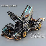 2026 Black V12 Block Roadster RC Tech Racer 1:14DIY Roadster Building Block Assembly Block Car Toy Birthday Gift （1280 Granule）