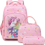 Girls School Backpack 3Pcs Set Girls Backpack with Lunch Box Lightweight Kids Bookbag Water Resistant Casual Daypack