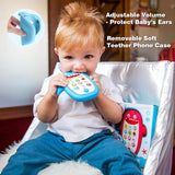 Baby Shark Cell Phone Toy Removable Teether Case, Light, Music Adjustable Volume Kid Play Learn Fake Phone Infant Toddler, Preschool Holiday Birthday Present Gift for Girl Boy 12 Months (Blue)