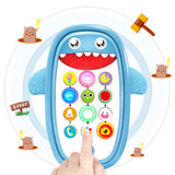 Baby Shark Cell Phone Toy Removable Teether Case, Light, Music Adjustable Volume Kid Play Learn Fake Phone Infant Toddler, Preschool Holiday Birthday Present Gift for Girl Boy 12 Months (Blue)