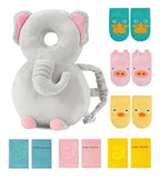 Toddler Baby Head Protector Backpack for Toddler Walker with Knee Pads&Anti-Slip Socks, Elephant