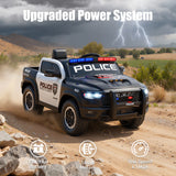 RAM 1500 Ride on Truck Cars, 12V Powered Ride on Toys with Remote Control, 4 Wheel Suspension Electric Cars for 3-5 Yrs Boy Girl W/Key Switch, Safety Belt, Music, Bluetooth, LED, Black Police Truck