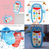 Baby Shark Cell Phone Toy Removable Teether Case, Light, Music Adjustable Volume Kid Play Learn Fake Phone Infant Toddler, Preschool Holiday Birthday Present Gift for Girl Boy 12 Months (Blue)